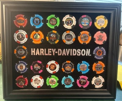Lot of 26 Full Color Harley Davidson Poker Chips with Frame  (NO DUPES) - Image 1 of 4