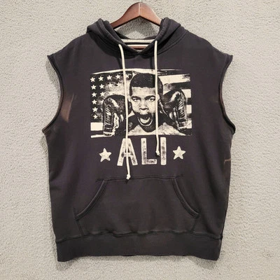 Men's XL Roots of Fight Boxing Muhammad Ali Flag Black Sleeveless Hoodie - Image 1 of 4