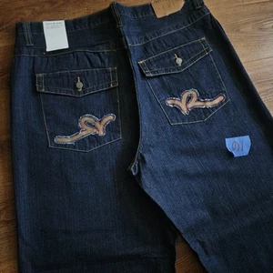 NWT Vintage Y2k Rocawear Embroidered Raw Blue Baggy Denim Jeans Size 36x32 - Picture 1 of 6