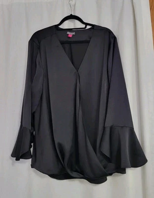 Vince Camuto 4XL атласная блузка черный Flowy Bell рукав vneck * выпуск - Изображение 1 из 4