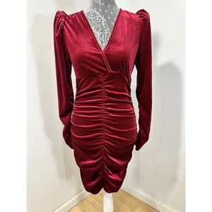 Rotes Samtkleid Damen Medium rot Velour gerafft figurbetont Meerjungfrau ruhig Luxus - Bild 1 von 9