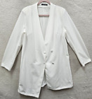 Boohoo Women Jacket 12 White Poly B Long Sleeve Button Light Padded Long Blazer