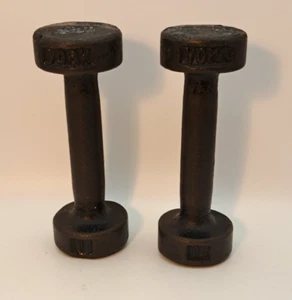 Vintage York 1 lb Round Head Cast Iron Metal Dumbbells Weights, One Pound Pair - Picture 1 of 4