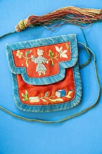 Antique Chinese Qing Dynasty Embroidered Purse PS13 - Picture 1 of 4