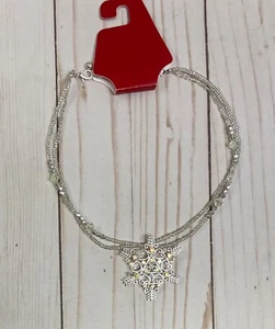 Snowflake Christmas Silver Tone Simulated Clear Crystal 2" Pendant Necklace NEW - Picture 1 of 3