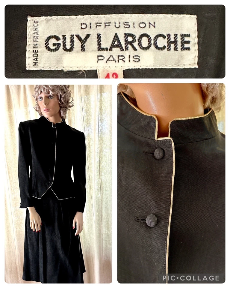 Vtg 80’s! GUY LAROCHE DIFFUSION Women’s Suit Jacket & Skirt W/ Gold Piping! - Image 1 of 4