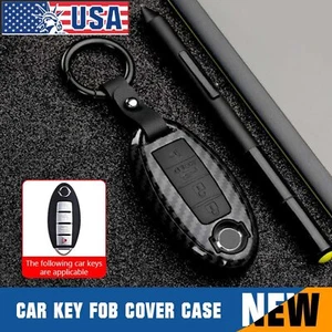 For Nissan Carbon Fiber Style Car Remote Case Key Fob Cover With Keychain - Picture 1 of 8