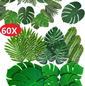 60X Tropical Artificial Palm Leaves Hawaiian Luau Jungle Beach Theme Party Decor - Picture 1 of 24
