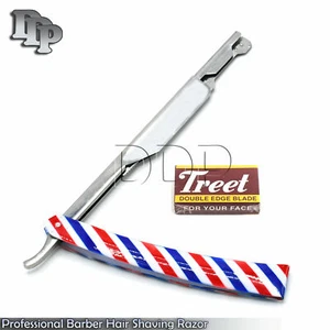 Traditional Cut Throat Razor Peppermint Barber Pole Wet Shaving Safety + Blades - Picture 1 of 3
