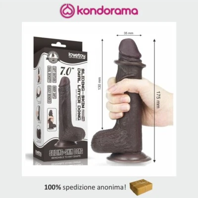 Lovetoy fallo realistico dildo nero con testicoli ventosa e pelle scorrevole