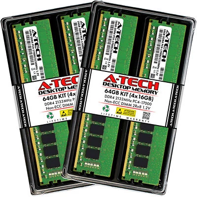 A-Tech 64GB 4x 16GB PC4-17000 Desktop DDR4 2133 MHz DIMM 288-Pin 2Rx8 Memory RAM - Image 1 of 4