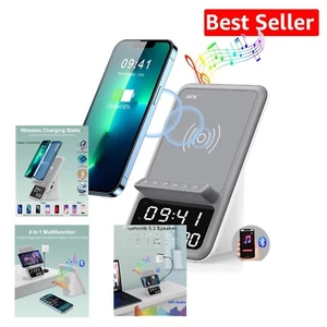 All-in-One Wireless Charging Station with Bluetooth Speaker and Dual Alarm Clock - Picture 1 of 8