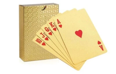 24K CARAT GOLD CARD FULL DECK GAME POKER WATERPROOF DURABLE PLASTIC COATED GOLD - Image 1 of 4