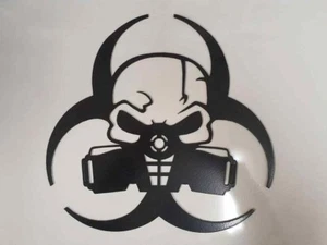 BIOHAZARD SKULL RESPIRATOR MAN CAVE SHIELD BLACK POWDER LASER CUT METAL ART - Picture 1 of 6