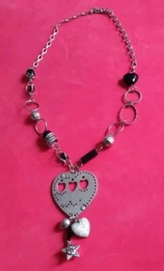 Ausgefallener Modeschmuck verspieltes Collier Metall Onyx Facettenschliff 52cm - Bild 1 von 6