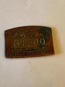 Antique 1925 Licensed Chauffeur New York Hat Lapel Badge Art Deco #61800 - Picture 1 of 4