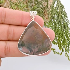 Colgante grande de ágata musgo natural de plata de ley 925 hecho a mano collar regalos - Imagen 1 de 5