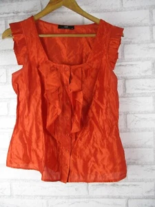 Cue womens shirt top blouse orange 12 square neck cap sleeves ruffle - Picture 1 of 9