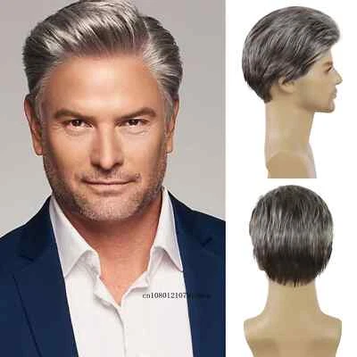 Man Gray Short Hair Synthetic Wig Young Natural Party Cosplay Hairstyle Toupee - Image 1 of 4