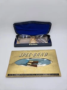Vtg 50s/60s Cat Eye Glasses, Case & Cleaning Cloth + The Original SPEC-BAND - Picture 1 of 6