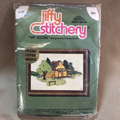 Jiffy Stitchery Sunset Designs "Dry Goods" Embroidery Kit Blyler #807 1975 NIP - Image 1 of 4