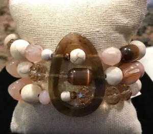 CHICO'S BEAUTIFUL AZALEA BLUSH PINK STACKED STRETCH CUFF BRACELET-$39-NWT! - Picture 1 of 7