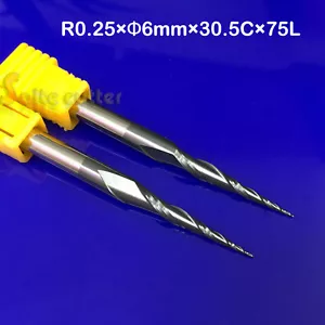 2p R0.25*D6*30.5*75*2F HRC55 bola cónica molino extremo nariz enrutador herramienta cortadora de brocas CNC - Imagen 1 de 1