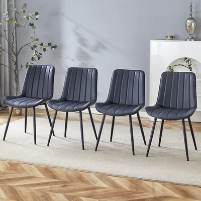 Extended Seat Cushion PU Black Dining Chair Set - Four Pieces ,Ergonomic Design - Image 1 of 4