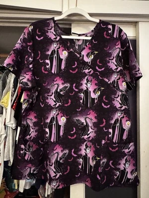 Disney Villains Maleficent Medical Scrub Top Women's XL Witchy Halloween Spooky - Image 1 of 3