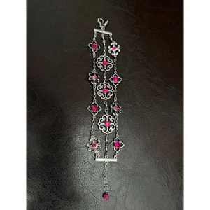 Bracciale Grosso Tono Argento con Strass Rosa Pendente Charm Gioielli Bianco - Foto 1 di 6