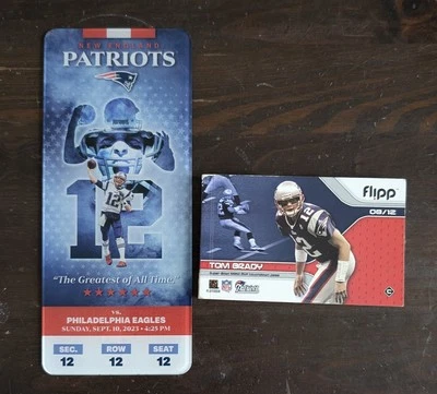 NEW ENGLAND PATRIOTS TOM BRADY RETIREMENT TICKET + 2001 SB MVP TD Flipp BOOK - Image 1 of 4