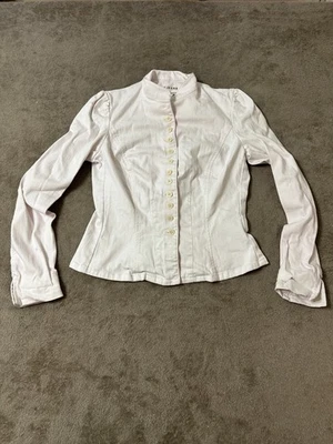 VTG 90s Lauren Jeans Co Ralph Lauren Blazer Denim Jacket Womens M Petite White - Image 1 of 4