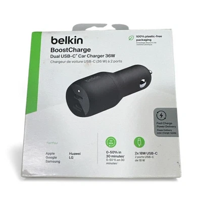 Cargador de Coche Belkin USB-C PD 36W Doble 18W USB-C Entrega de Alimentación Cargador de Coche Foto 1 de 2