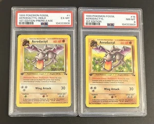 1999 Fossil Aerodactyl #1 Prerelease Stamp & #16 Non-Holo 1st Ed. Sequential PSA - Picture 1 of 5