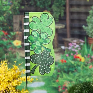 Happy St. Patrick's Day Shamrock Fabric Garden Stake - Picture 1 of 3