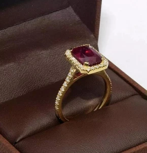 14k Yellow Gold Plated 2Ct  Emerald Lab Created  Red Ruby Solitaire Wedding Ring - Picture 1 of 3