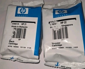 New OEM Genuine HP 21 Black & 22 Tri-Color Ink Cartridges Sealed No retail box - Picture 1 of 4