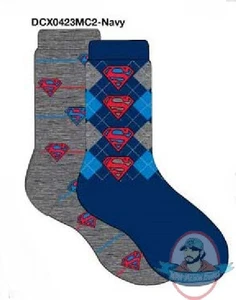 Dc Mens Crew 2 Pack SuperHeroes Superman Socks DCX0423MC2 Navy - Picture 1 of 1