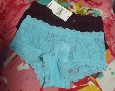 2 NEW HANKY PANKY 4812 DDAP/TRUB SIGNATURE MADE IN USA LACE BOYSHORT PANTIES XS - Image 1 of 2