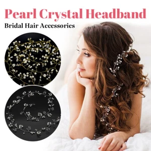 Pearls Hair Vine Bridal Bridesmaid Wedding Crystal Flower Headdress Silver Gold - Picture 1 of 12