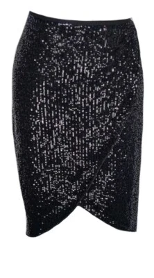Calvin Klein Women's Tulip Wrap Midi Skirt 2 Sequin Black Cocktail New $109 - Image 1 of 4