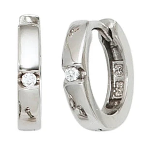 Orecchini Gioielli Creole 12,2Mm 925 Argento Rodio Zirconia Bianca Donna - Foto 1 di 1