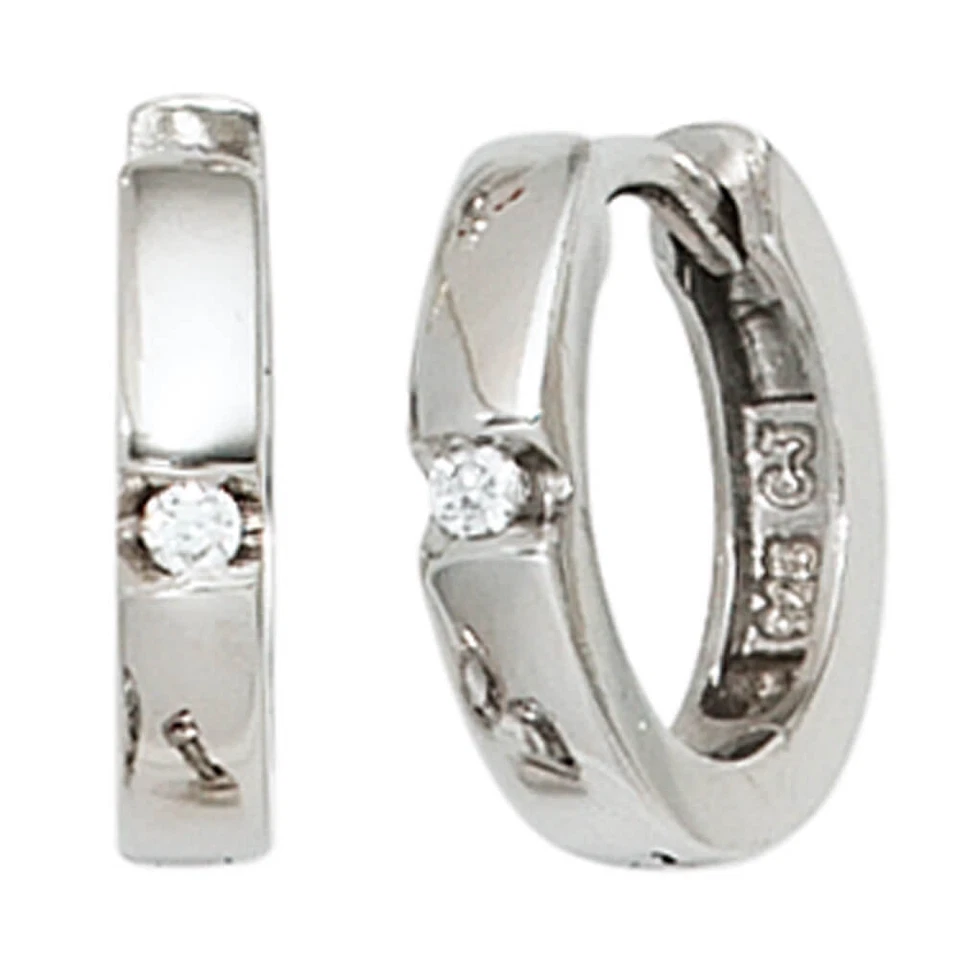 Orecchini Gioielli Creole 12,2Mm 925 Argento Rodio Zirconia Bianca Donna - Immagine 1 di 1