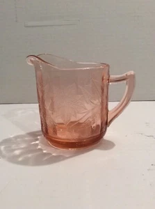 JEANETTE DEPRESSION GLASS "FLORAL / POINSETTIA" PINK CREAMER - Picture 1 of 7