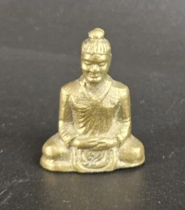 Vintage Solid Brass Figure - Miniature Buddha - Burmese Souvenir - 4cm - 1960s - Picture 1 of 2
