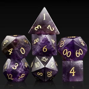 Set dadi DND cristallo ametista 7 pezzi dadi D&D pietra preziosa con splendida custodia regalo per - Foto 1 di 6