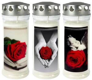 Luz funeraria - Vela con motivo - Vela conmemorativa - Juego de 3 quemadores permanentes 150-160 horas - Imagen 1 de 5