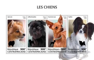 Dogs Pomeranian Griffon Russkiy Toy Papillon MNH Stamps 2018 Central African M/S - Picture 1 of 1