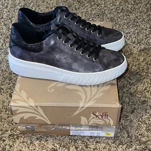 NIB Sofft Parkyn Leather Comfort Platform Sneaker Black Camo Size 8.5 New - Picture 1 of 7