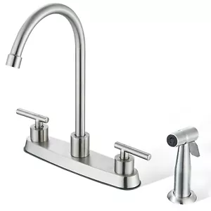 Brushed Nickel Kitchen Faucet 3 Hole 8 inch Centerset Sink Mixer 2 Handle Swivel - Picture 1 of 15
